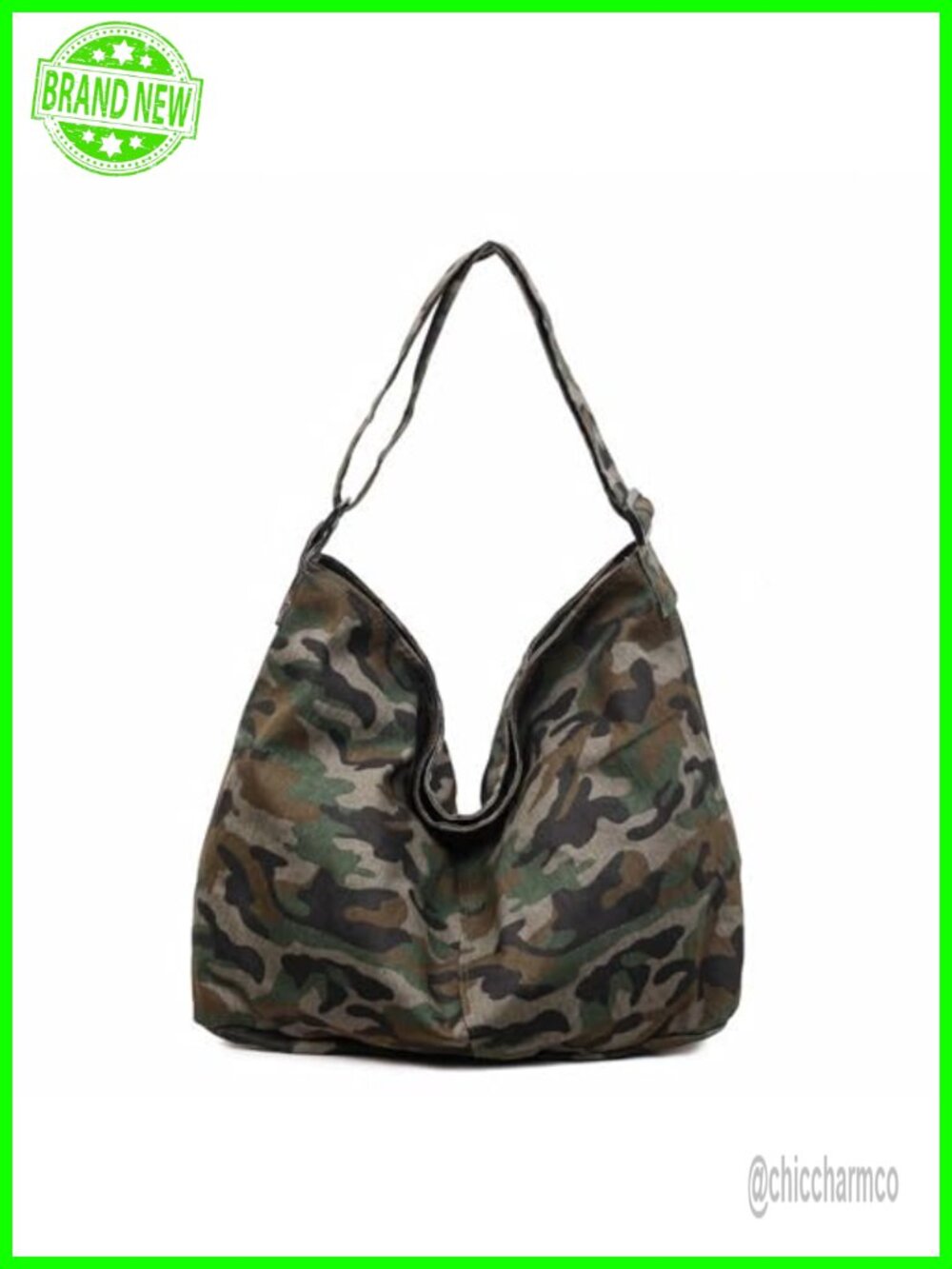 Canvas Camo Crossbody Hobo Bag Adjustable Strap Zipper Closure Large Tote